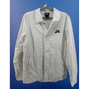 Nike SB Jacket Mens Small White Coaches Snap Front‎ Logo Skateboard